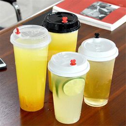Disposable Cups Straws 100 Pcs Transparent Plastic Cup Cold Drink Travel Mug Coffee Juice Tea With Straw Smoothie PVC Lid