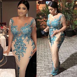 New Aso Ebi Style Prom Pageant Dresses with Tassel Plus Size African Nigerian Lace Sequins Trumpet Occasion Evening Wear Dress 326J