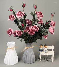 Vases White Imitation Rattan Plastic Vase With Waist Flowers For Homes Living Room Decoration