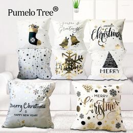 Pillow Merry Christmas Bronzing Cover Decorative Year'S Decor Gold Case Home Chair Sofa Xmas Navidad Cojin
