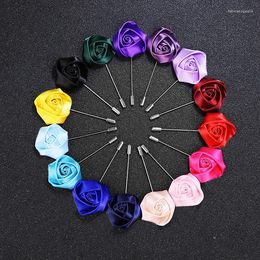 Brooches Woman's Fabric Rose Flower Lapel Pin Handmade Brooch Badge Shirt Collar Pins Men's Suit Wedding