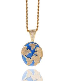 Hip hop drop oil set with zircon Blue Earth Pendant Necklace simple tide brand men039s Necklace6232297