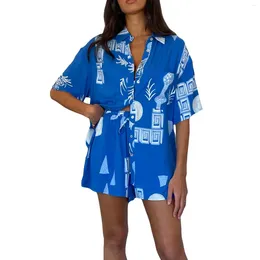 Home Clothing Women Summer Pajama Set Y2k Cute Short Sleeves Button Shirt And Elastic Shorts For 2 Piece Loungewear Soft Sleepwear