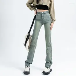 Women's Jeans Y2k Vintage Green Skinny Leg Women Korean Streetwear Baggy Casual Long Pants Stretch Mid Rise Slim Denim Trousers