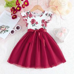 Girl's Dresses Dress For Kids 4-7 Years old Birthday Ruffled Sleeve Pink Floral Tulle Cute Princess Formal Dresses Ootd For Baby GirlL2405