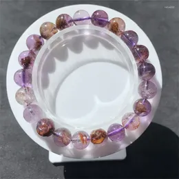Link Bracelets 9MM Natural Purple Rutilated Quartz Bracelet Healing Crystal Beads Elastic Charm For Women Energy Jewelry Gift