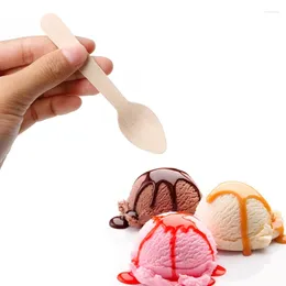 Disposable Flatware A5KB 100Pcs Mini Wooden Spoon Ice Cream Dessert Spoons Wedding Parties