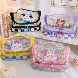 Storage Bags Trendy Cute Makeup Bag For Women Cartoon Print Double Layer Large Cosmetic Travel Make Up Toiletry Washing Pouch