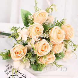 Decorative Flowers Rose Artificial Bouquet 32cm Length 4 Heads Silk Fake Flower For Wedding Ceremony Home Decor Table Party Vase
