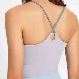 Men's Vests Lemon Custom Women Naked Feel Yoga Tank Tops Padded Sports Bra Cross Back Spaghetti Strap Workout Fitness Running Crop Top Vest