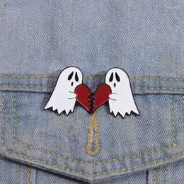 Brooches 2pcs/set Ghost Heart Broken Enamel Pins Punk Halloween Boo Lapel Badges Metal Decorative Pin Clothes Brooch For Gifts