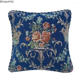 Pillow Luxury Floral French Flower Woven Jacqard Chenille Case Rope 45x45cm Dark Blue Cover Soft Sell By Pieces