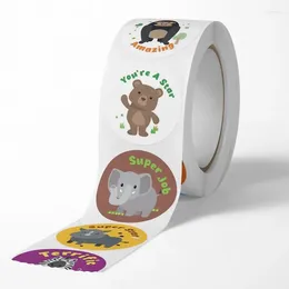 Party Favor 20 Rolls Fun Animal Teacher Student Reward Cartoon Motivational Stickers Bonus Sticker Kids Game 500PCS /Roll Christmas