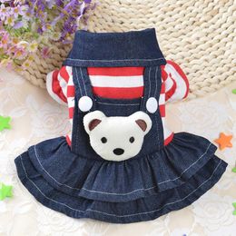 Dog Apparel Jeans Dress Denim Cat Pet Overall Clothes Jumpsuit Cute Red Striped