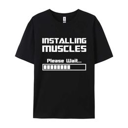 Men's T-Shirts Summer New Tshirts Installing Muscles Please Wait Loading Bar Funny Print T Shirt Men Women Loose Cotton Short Slve Cool Ts T240510