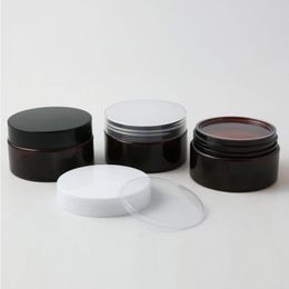 30 x DIY 100g Empty Amber PET cream jar with Plastic white black clear lids and pet seal 100ml Jar Cosmetic Container Pborc