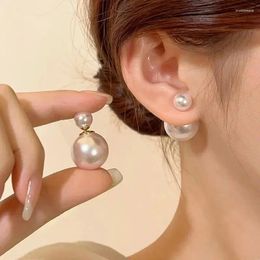 Stud Earrings Imitation Pearl Double Side Round Bead Earring For Women Black Silver Color Beads Cute Girls Statement Jewelry