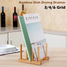 Kitchen Storage Bamboo Drying Flatware Organizer Accessories Rack Dish Drainer Shelf Pot Lid Holder Plate Stand