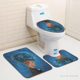 Bath Mats African Woman Print Pattern Bathroom Floor Three-piece Carpet Toilet Mat Set Door Non-slip