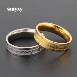 Wedding Rings Classic titanium steel ring for men or women e-book wave heartbeat wedding couple Bijouterie the best gift lovers Q240511