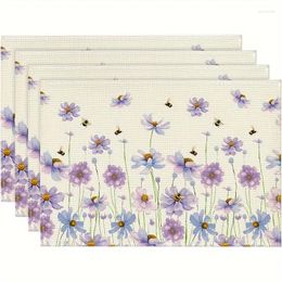 Table Mats 2Pcs Purple Flowers Daisy Bees Summer Placemats 30x40cm Seasonal Spring For Accessories