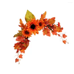 Decorative Flowers Autumn Door Hanging Light Sunflower Decors Front Garland Thanksgiving Adornment Imitated Wooden Simulated