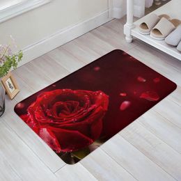 Carpets Valentine'S Day Flower Love Red Rose Bathroom Mat Carpet Bathtub Floor Rug Shower Room Doormat Kitchen Entrance Pad Home Decor