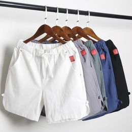 Mens Casual Drawstring Solid Short Pants Comfortable Cotton Linen Board Shorts Male Clothing Gym Running Shorts 240513