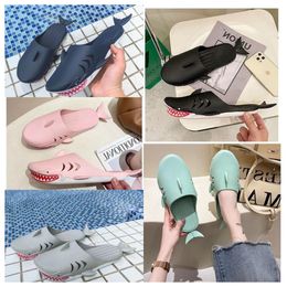 Top Luxury Designer Women Sandal Summer Slippers for Men Couples Indoor Outdoor Shark Slides green black grey pink Thick Soled Shoes Flat Sandals Flip Flops