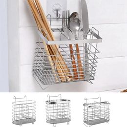 Kitchen Storage Metal Stainless Steel Chopsticks Cage No Drilling Internal Compartment Tableware Tube Wall Mounted Rectangular Cutlery