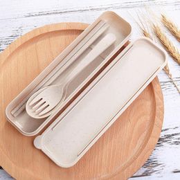 Chopsticks Outdoor Picnics Cutlery Travel Fork Set Tableware Chopstick Portable Spoon Dinner Table Wheat Straw