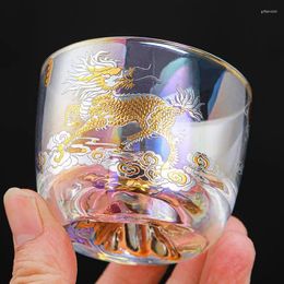 Tea Cups Glorious Gold And Silver Glass Cup Chinese Teacup Handmade Heat-resistant Colourful Crystal Kirin Set