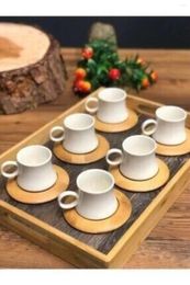 Cups Saucers Amazing Turkish Greek Arabic Coffee & Espresso Cup Set Bamboo Plate For 6 People