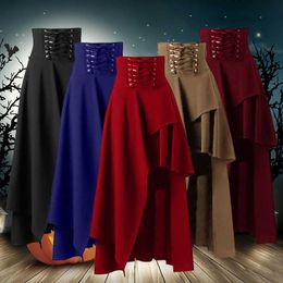 Skirts Vintage Women Steampunk Gothic Skirts Lace-Up Mediaeval Skirt Black Fairy Victorian Asymmetrical Skirt Come Performance Clothe Y240513