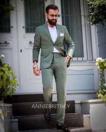 Men's Suits Green Fashion Elegant Men Suit Casual Slim Fit BlazersTerno Masculinos Completo High Quality Custom 2 Piece Set Costume Hombre