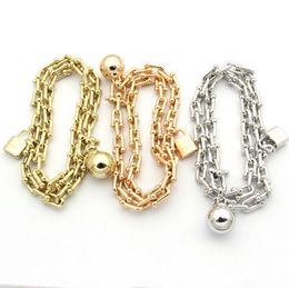 Fashion T-letter HardWear Small Wrap double strand bracelet Yellow Gold lock and ball pendant necklace shiny earring Sweater chain Designer Jewellery T02022