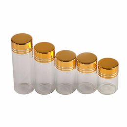 100units 5ml 6ml 7ml 10ml 14ml Glass Bottles with Aluminium Gold Screw Caps Empty Essential oil Wedding Gift Ohkon