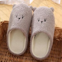 Slippers Women Cute Cartoon Bear Winter Warm Flock Bedroom Slipper Indoor Flat Shoes Soft Plush Zapatos De Mujer FN55