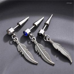 Dangle Earrings 1 Pair Punk Vintage Leaf Stud Drop For Women Men Jewellery Accessories Silver Colour Stainless Feather Earring Brincos