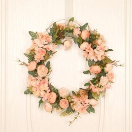 Decorative Flowers Artificial Flower Rose Bud Vine Circle Wreath 40cm Realistic Home Decoration Flores Artificiales