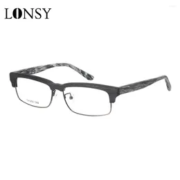 Sunglasses Frames LONSY Retro Anti Blue Light Glasses High Quality Half Wood Grain Optical Frame Computer Radiation Protection Eyewear