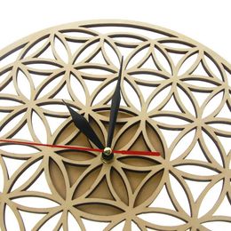 Wall Clocks Flower of Life Intersect Rings Geometric Wooden Wall Clock Sacred Geometry Laser Cut Clock Watch Housewarming Gift Room Decor