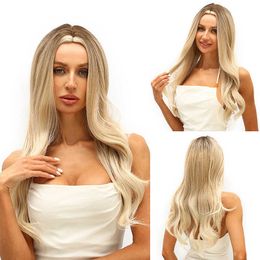 Mid cut curly hair wig for women with gradient light gold highlights large wave curly hair high temperature silk full head set