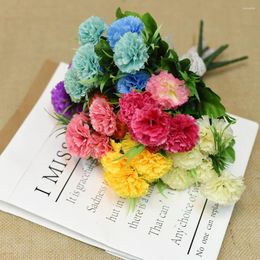 Decorative Flowers 7 Heads DIY Handdade Carnation Artistic Bundle High Quality Silk Fake Bouquet Teacher's Day Mother's Gift