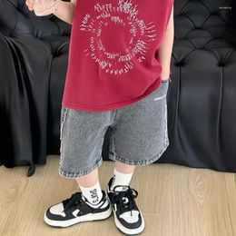 Trousers Childrens Jeans Boys Summer Korean Edition Wear 2024 Handsome Edge Printed Kids Clothes