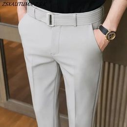Spring/summer fashion pants ultra-thin set pants mens pants with belt casual business pants Pantalon Hombre mens clothing 240508