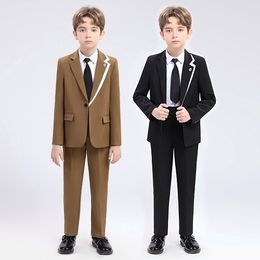 Children's Suit Boys' English Gentleman Suit Suit Middle Child Piano Host Speech Dress (Shirt + Jacket + Trousers + Brooch + Tie)