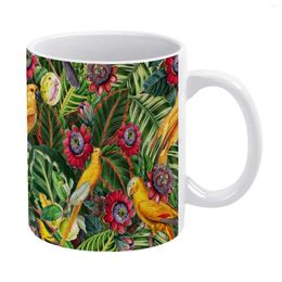 Mugs Vintage Tropical Bird Jungle Garden White Mug Ceramic Creative Birds Animals Summer Blossom Spring