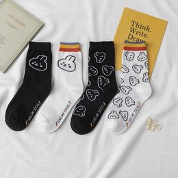 Women Socks Cartoon Jacquard Pure Cotton Creative Funny Head Rainbow Streetwear Preppy Style In Tube Cute Sock