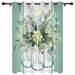 Curtain Spring Eucalyptus Leaves Striped Green Outdoor For Garden Patio Drapes Bedroom Living Room Kitchen Window